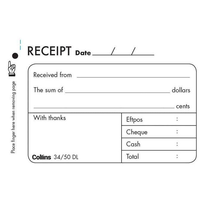 Collins 34/50DL Receipt Book CX120212