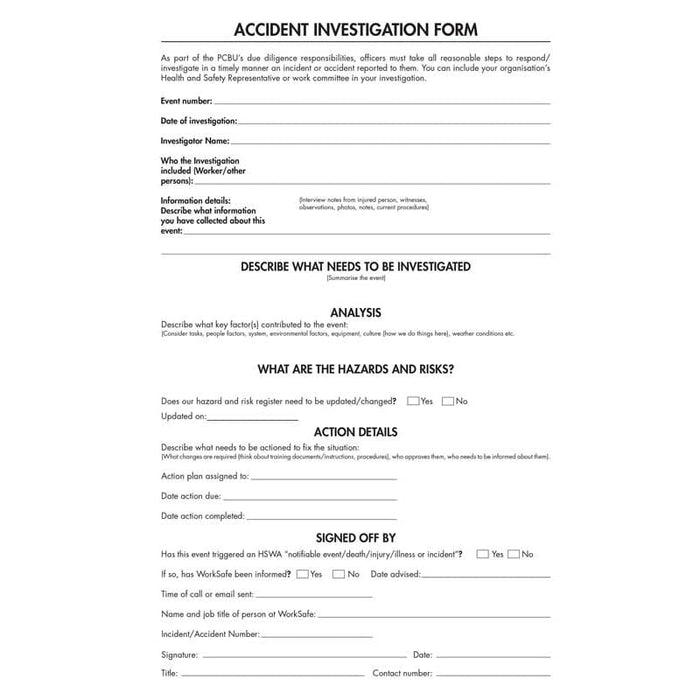 Collins A4 Workplace Injury And Investigation Register CX120535