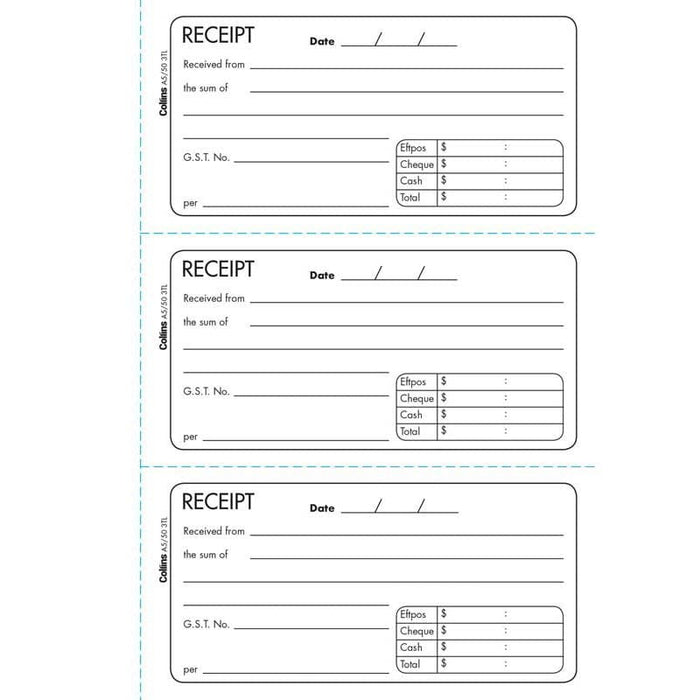 Collins A5/50 3TL Receipt Book CX437320