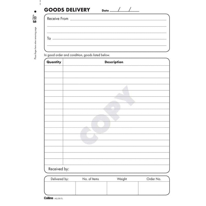 Collins A5/50TL Delivery Book Triplicate CX437312