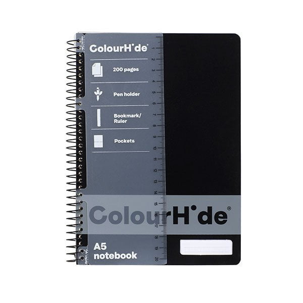 Colourhide A5 Polypropylene Cover 200 pages Notebook Black Cover x Pack of 5 AO1717602J