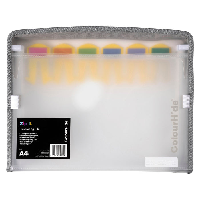 ColourHide Zip It A4 Expanding File, Clear AO9026012M