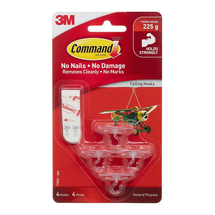 Command 3M Small White Ceiling Hook x 4's Pack FP10340