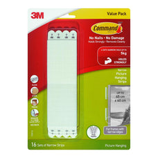 Command Narrow Picture Hanging Strips, White, Value Pack of 16 Sets (17207-16) FP11357