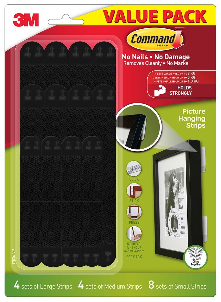 Command Picture Hanging Narrow Strips, Black, Value Pack of 8 Sets (17 ...