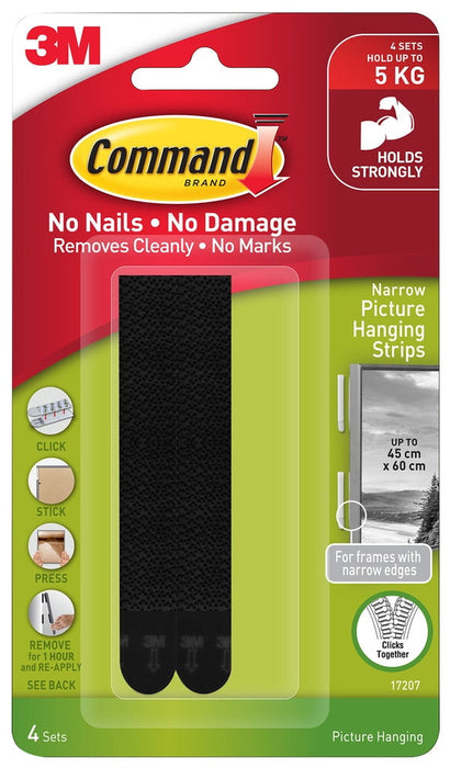 Command Picture Hanging Strips 17207BLK-4 Narrow Black, Pack of 4 Sets FP11348