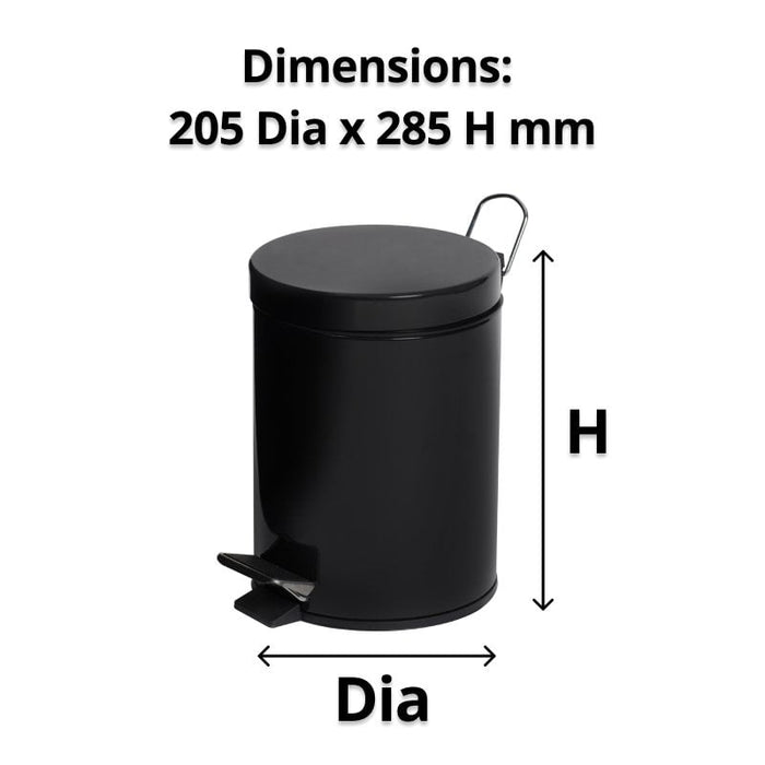 Compass 5L Round Black Powder Coated Pedal Bin WE76990501