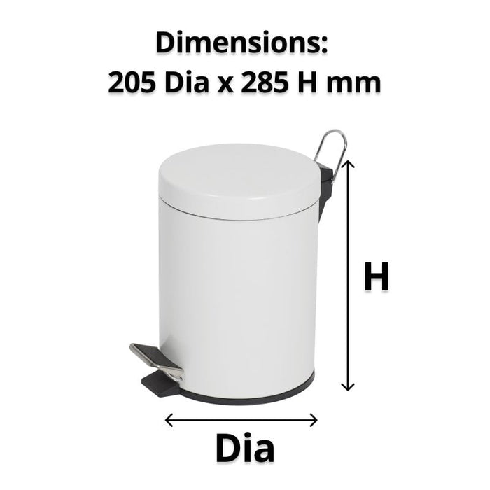 Compass 5L Round White Powder Coated Pedal Bin WE76990502