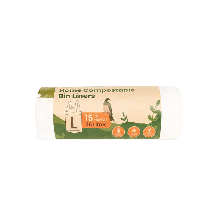 Compostable Bin Liners 36L Large, Natural, 20 Rolls x 15's (300 bags) ECED-2036