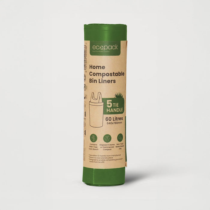 Compostable Bin Liners 60L, Natural, 30 Rolls x 5's (150 bags) ECED-2060