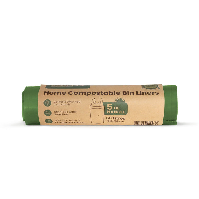 Compostable Bin Liners 60L, Natural, 30 Rolls x 5's (150 bags) ECED-2060