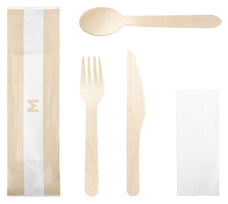 Compostable Natural Wooden Cutlery Set x 400 packs (Knife, Fork, Spoon, Napkin) MPH38122