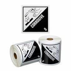 CORROSIVE 8 Printed Permanent Adhesive Label 99mm x 99mm x 500 Labels per roll MPH15350