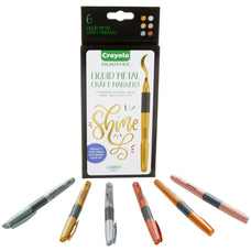 Crayola Signature Liquid Metal Permanent Art Markers, Assorted Colours, 6's pack CX1001926