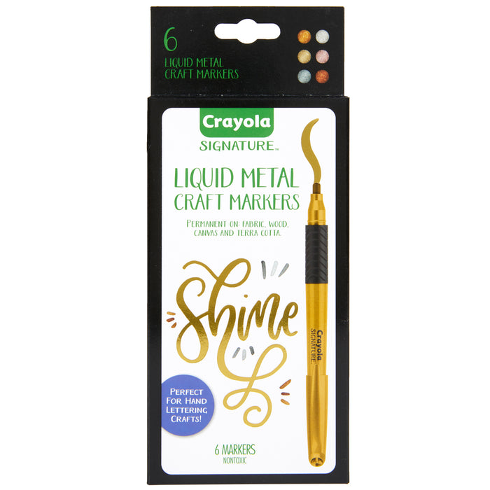 Crayola Signature Liquid Metal Permanent Art Markers, Assorted Colours, 6's pack CX1001926