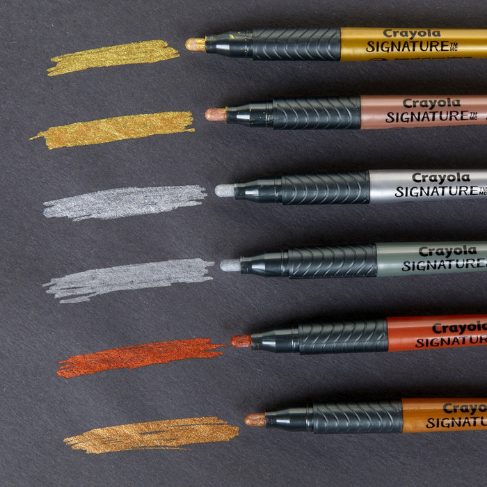 Crayola Signature Liquid Metal Permanent Art Markers, Assorted Colours, 6's pack CX1001926