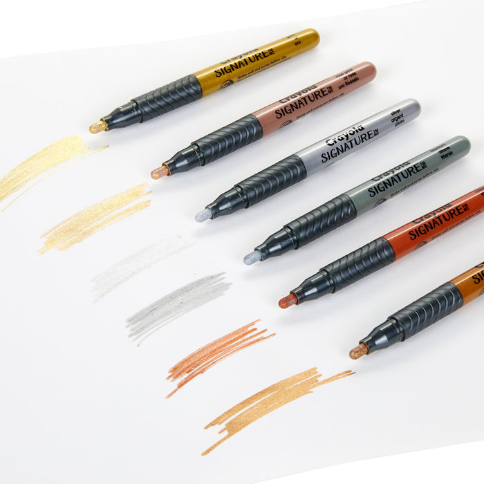 Crayola Signature Liquid Metal Permanent Art Markers, Assorted Colours, 6's pack CX1001926