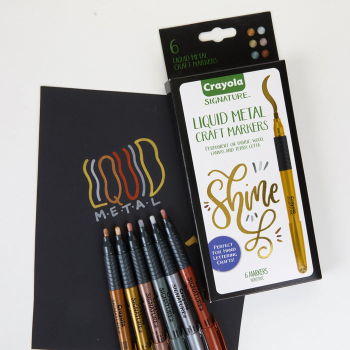 Crayola Signature Liquid Metal Permanent Art Markers, Assorted Colours, 6's pack CX1001926