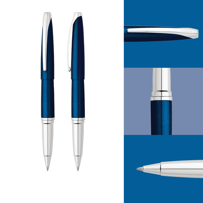 Cross ATX Translucent Blue Lacquer Rollerball, Medium Nib, Black Ink CX1001438