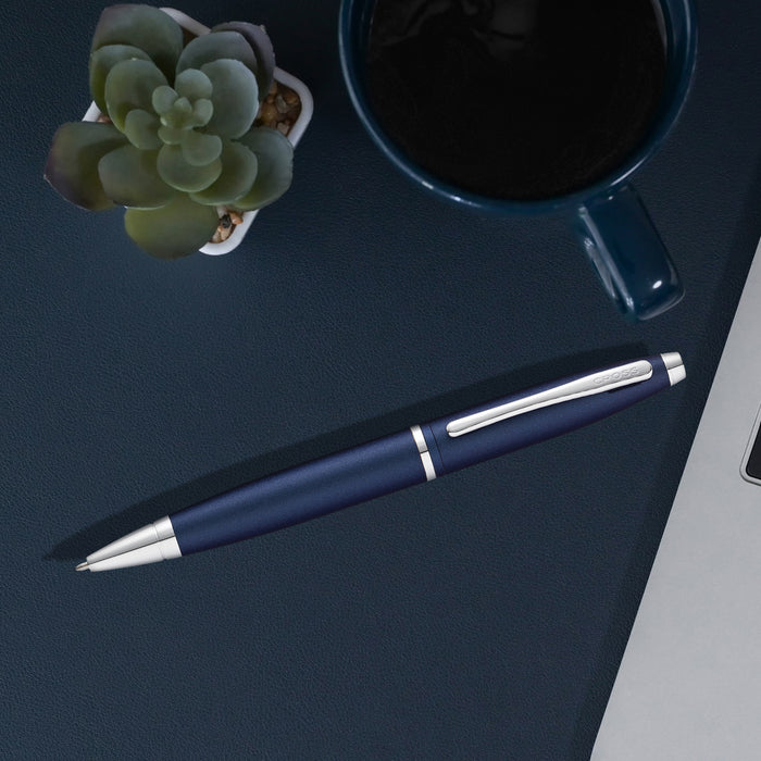 Cross Calais Matt Metallic Blue Lacquer Ballpoint Pen, Medium Nib, Black Ink CX1001465