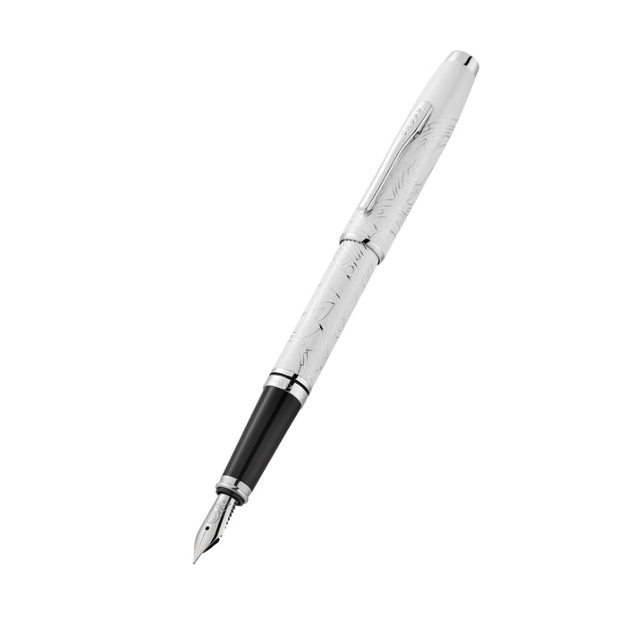 Cross Coventry Zodiac YOT Snake 2025 Pearl White Lacquer with Chrome Appts Medium Nib Fountain Pen CX1002010