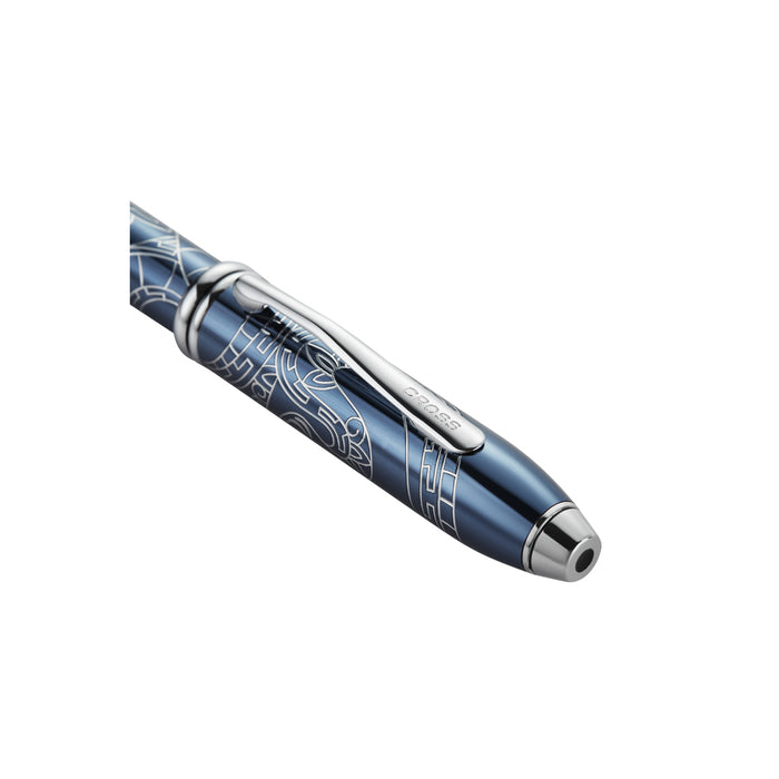 Cross Townsend Zodiac YOT Snake 2025 Blue Lacquer with Chrome Appts Ballpoint Pen, Black Ink CX1002009