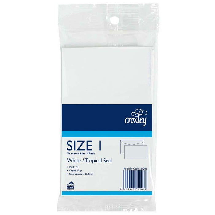 Croxley 92mm  x 152mm Envelope Size 1 Tropical Seal 20's Pack CX134201