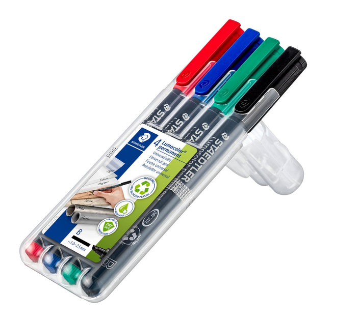 Staedtler Lumocolor Permanent 1.0-2.5mm Broad Pen, Assorted Wallet of 4