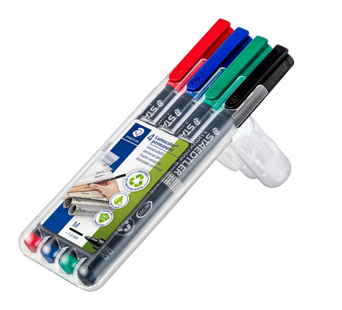 Staedtler Lumocolor Permanent 1.0mm Medium Pen, Assorted Wallet of 4