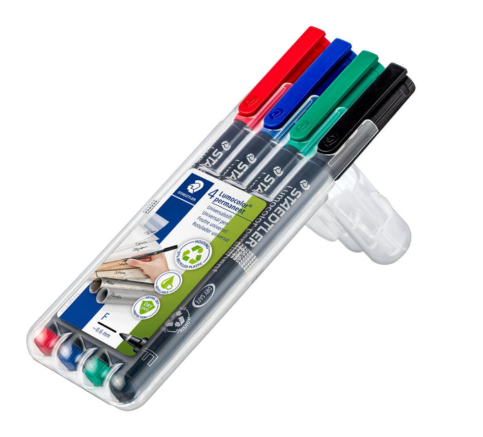 Staedtler Lumocolor Permanent 0.6mm Fine Pen, Assorted Wallet of 4