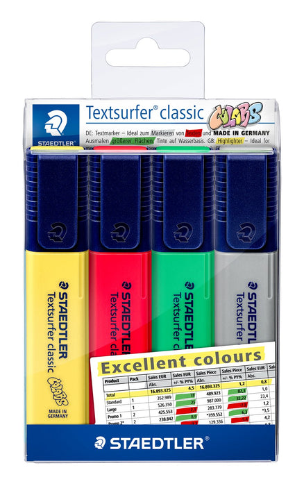 Staedtler Textsurfer Classic 364 Highlighter Excellent Colours, Assorted Wallet of 4