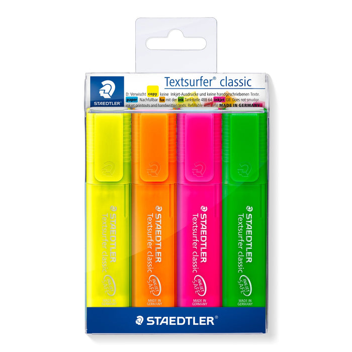 Staedtler Textsurfer Classic Rainbow 364 Highlighter, Assorted Wallet of 4