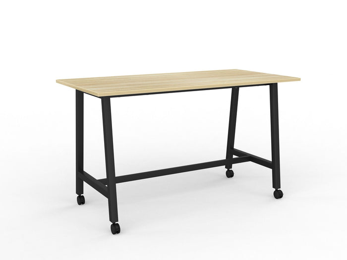 Cubit Bar Leaner Table with Castors, 1800mm x 900mm - Black Frame (Choice of Worktop Colours) Atlantic Oak KG_NCBBARL189C_B_AO