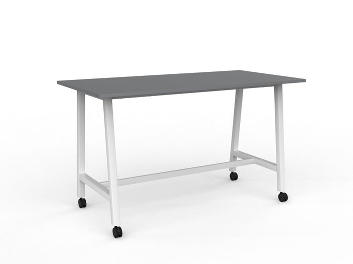 Cubit Bar Leaner Table with Castors, 1800mm x 900mm - White Frame (Choice of Worktop Colours) Silver KG_NCBBARL189C_W_S