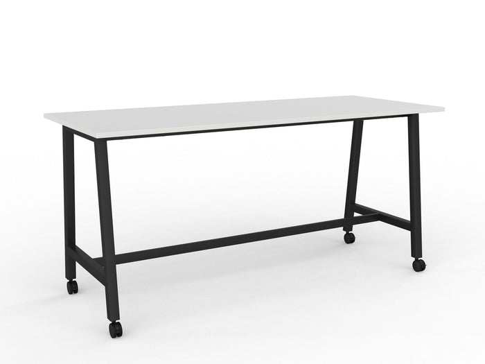 Cubit Bar Leaner Table with Castors, 2200mm x 900mm - Black Frame (Choice of Worktop Colours) White KG_NCBBARL229C_B_W