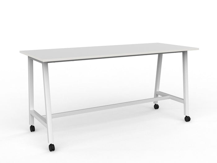 Cubit Bar Leaner Table with Castors, 2200mm x 900mm - White Frame (Choice of Worktop Colours) White KG_NCBBARL229C_B_W