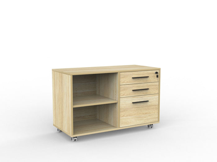 Cubit Caddy with Right or Left Hand Drawer Configuration, 2 Drawers plus File Storage, Atlantic Oak Black KG_CBSDLR_AO_BHN