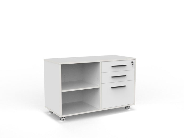 Cubit Caddy with Right or Left Hand Drawer Configuration, 2 Drawers plus File Storage, White Black KG_CBSDLR_W_BHN