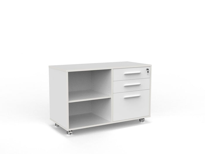 Cubit Caddy with Right or Left Hand Drawer Configuration, 2 Drawers plus File Storage, White White KG_CBSDLR_W_WHN