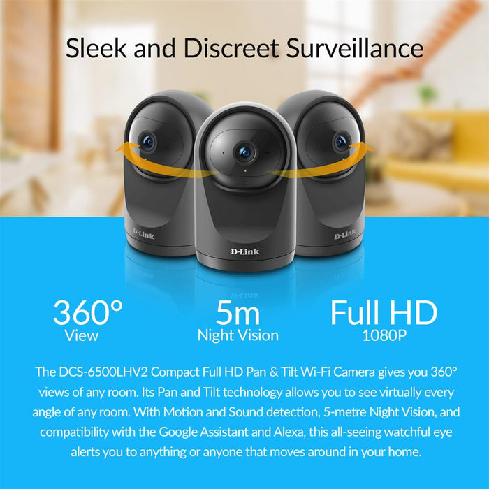 D-Link Compact Full HD Pan & Tilt Wi-Fi Camera DSDLDCS6500LHV2