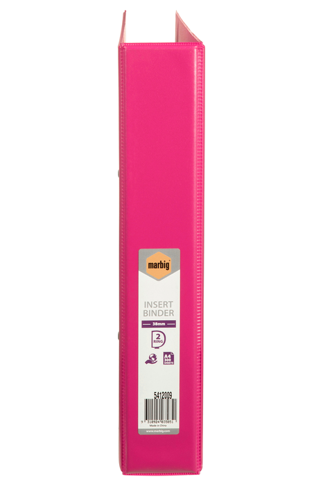 Marbig A4 Insert Cover Ring Binder, 38mm 2 D Rings, Pink