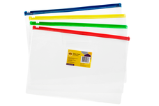 Marbig A4 Zip Clear, 335mm x 245mm, Assorted Colours Zip x 12's pack