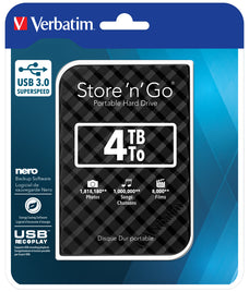 Verbatim 4TB Store 'n' Go Hard Drive, USB 3.0, Black