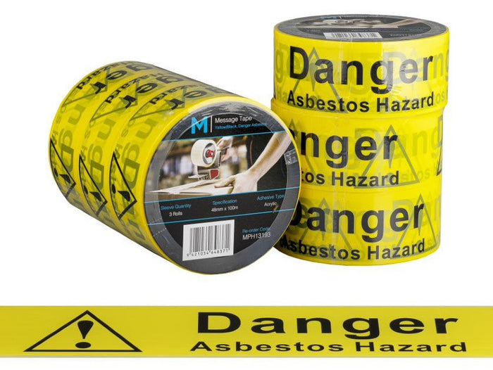 DANGER Asbestos Hazard Printed Tape 48mm x 100mt x 36 rolls Carton MPH13193