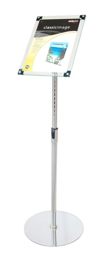 Deflecto A4 Acrylic Floor Stand On Chrome Pole and Base LX790345