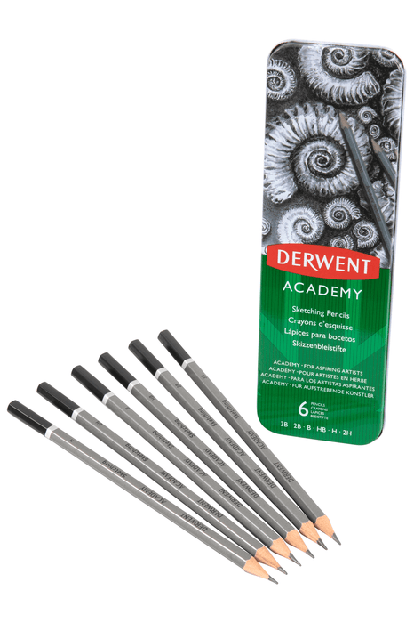 Derwent Academy Sketching Pencil Full Height 6's in Metal Tin AO2301945F