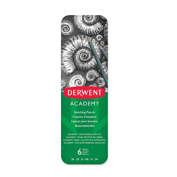 Derwent Academy Sketching Pencil Full Height 6's in Metal Tin AO2301945F
