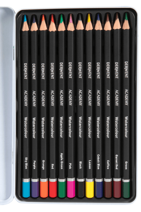 Derwent Academy Watercolour Pencil 12's in Metal Tin (2301941) AO2301941
