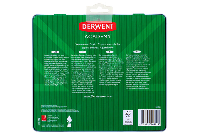 Derwent Academy Watercolour Pencil 24's in Metal Tin AO2301942