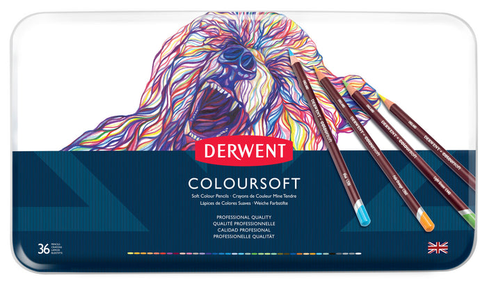 Derwent Coloursoft 36 Drawing Coloured Pencils in Metal Tin AO0701028-DO